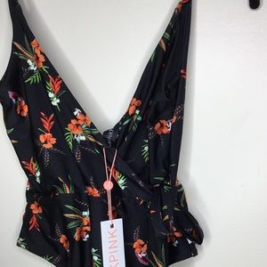 Mink Pink Hibiscus Print Wrap One Piece Swim Suit